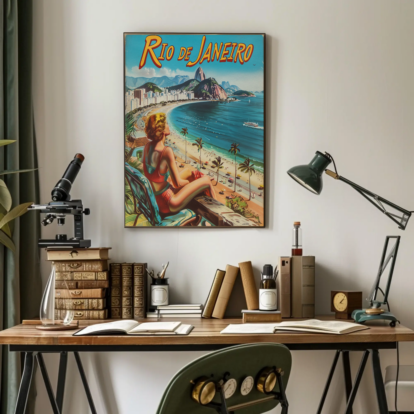 Rio Janeiro Beach View Retro Woman Vacation Travel Poster Travel Poster