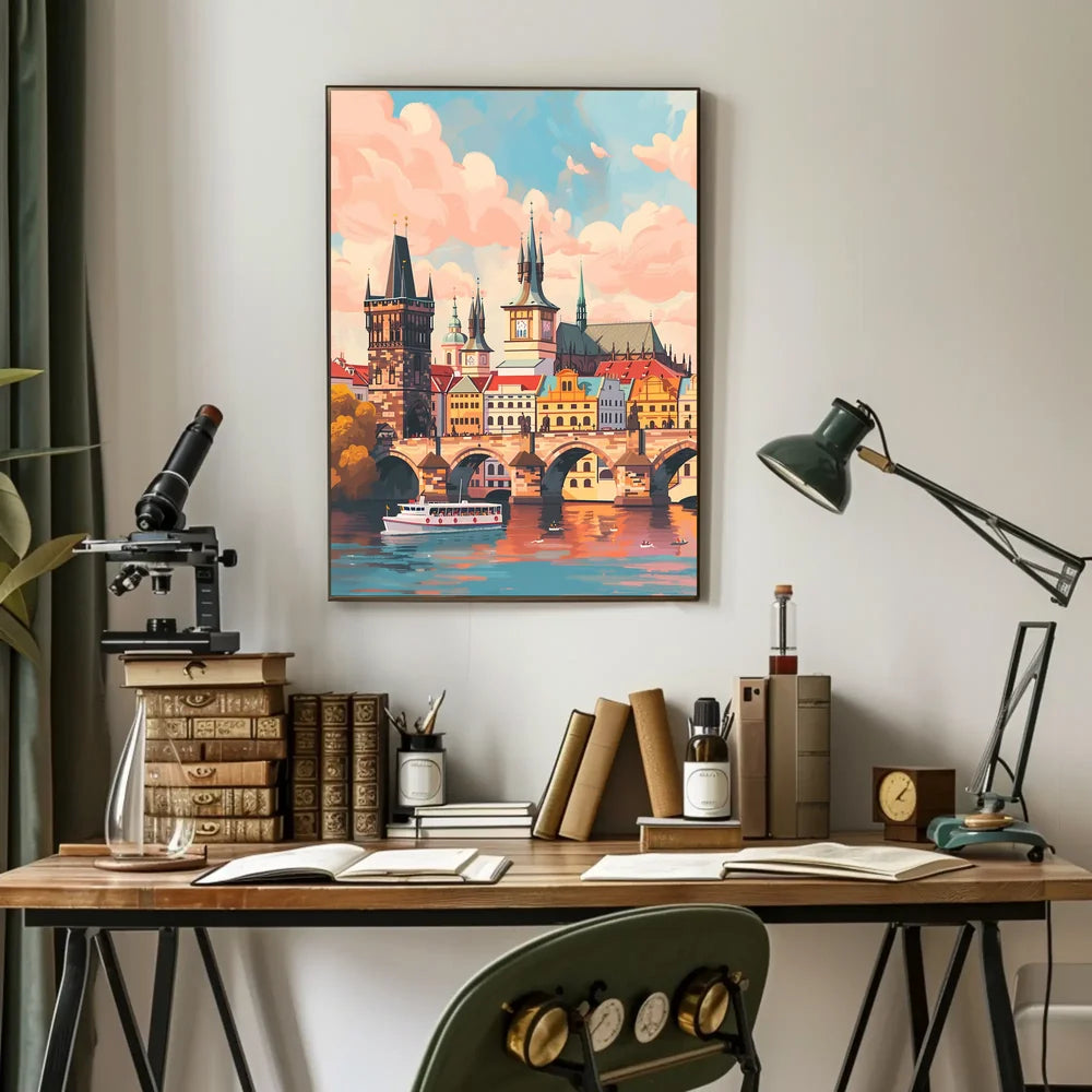 Prague Cityscape Poster: Charles Bridge & Vibrant Skyline