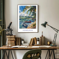 Honduras Coastal Serenity Watercolor Travel Poster PosterGoat