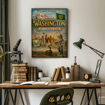 Washington DC Capitol Obelisk Flag Statue Travel Poster