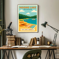 Higgins Lake Getaway: Modern Travel Poster