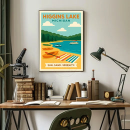 Higgins Lake Getaway: Modern Travel Poster