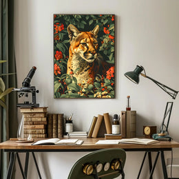 Majestic Cougar in Bloom Wall Art Print