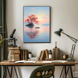 Serene Lake Rowing Scene: Abstract, Artistic, or Pop Culture Poster