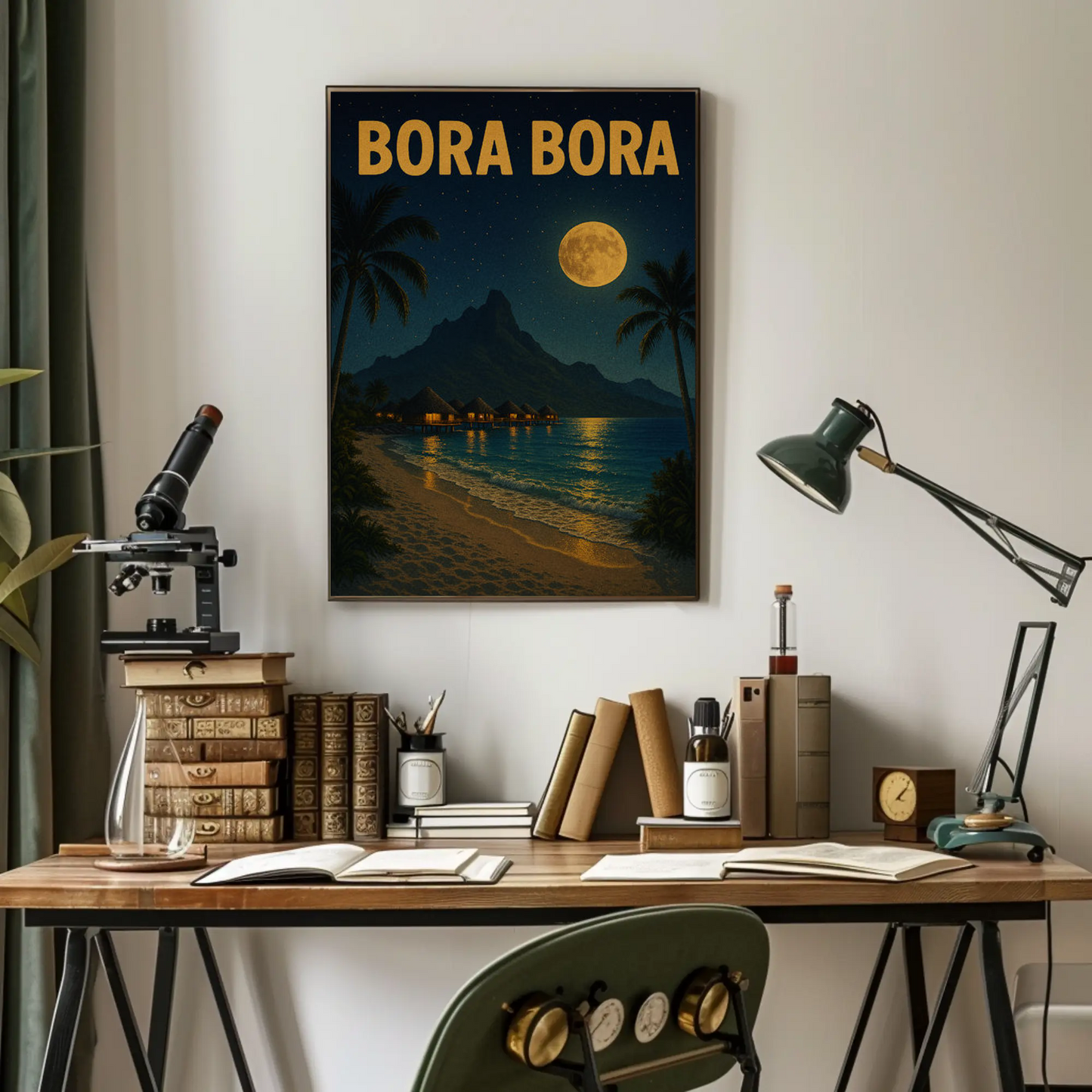 Bora Bora Moonlit Beach Paradise Travel Poster