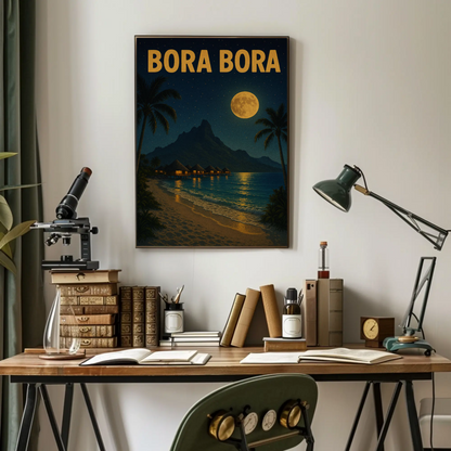 Bora Bora Moonlit Beach Paradise Travel Poster