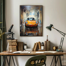 Yellow Sports Car Industrial Garage