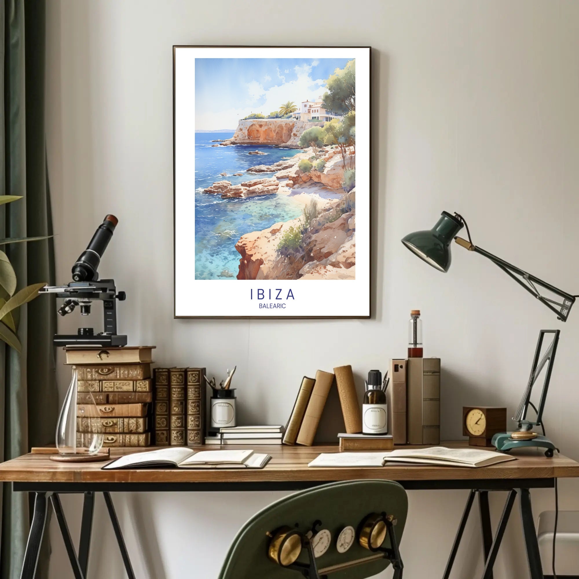 Ibiza Coastal Serenity Vintage Travel Poster PosterGoat