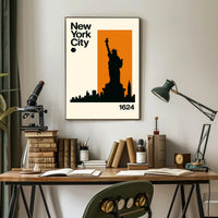 Statue Silhouette New York Skyline Poster Modern Wall Art