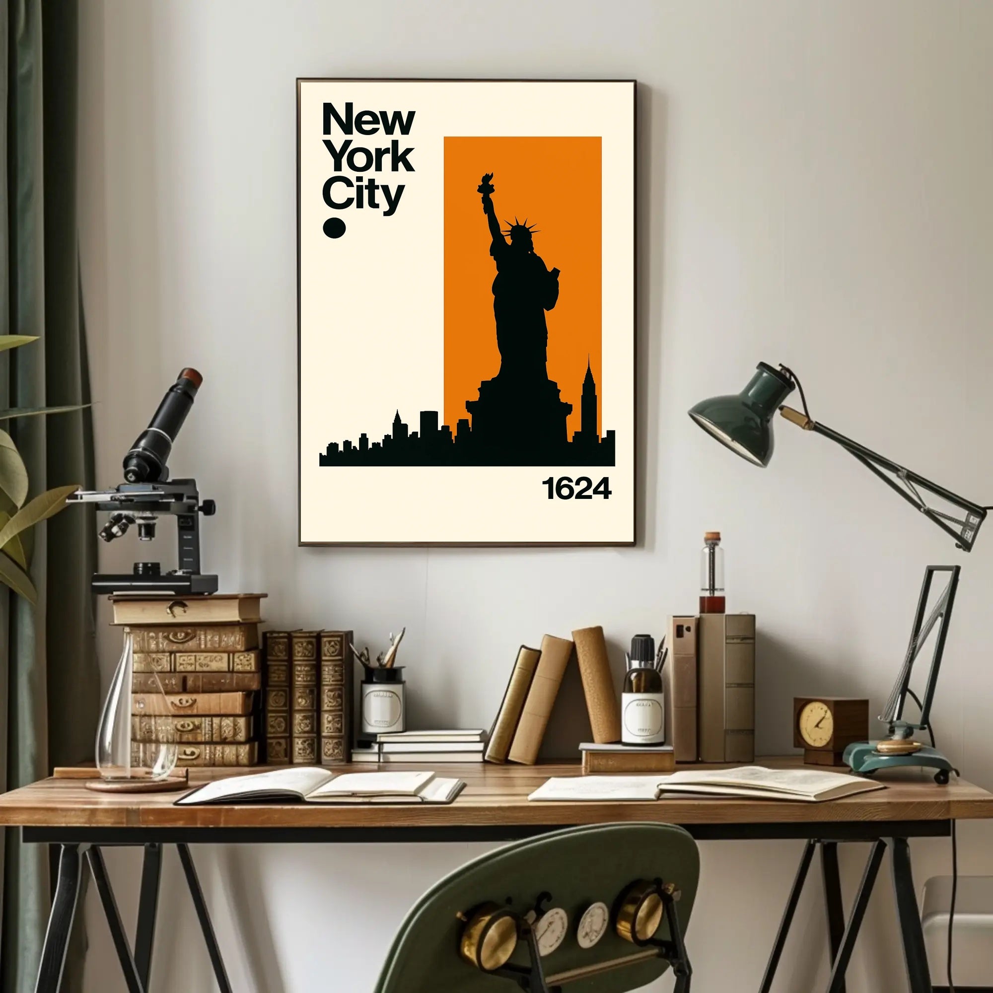Statue Silhouette New York Skyline Poster Modern Wall Art