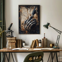 Skeletal Hand with Quill Art Print - Abstract Poster