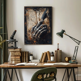 Skeletal Hand with Quill Art Print - Abstract Poster