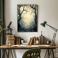 Enchanted Gnarled Trees in Misty Forest - Artistic Poster