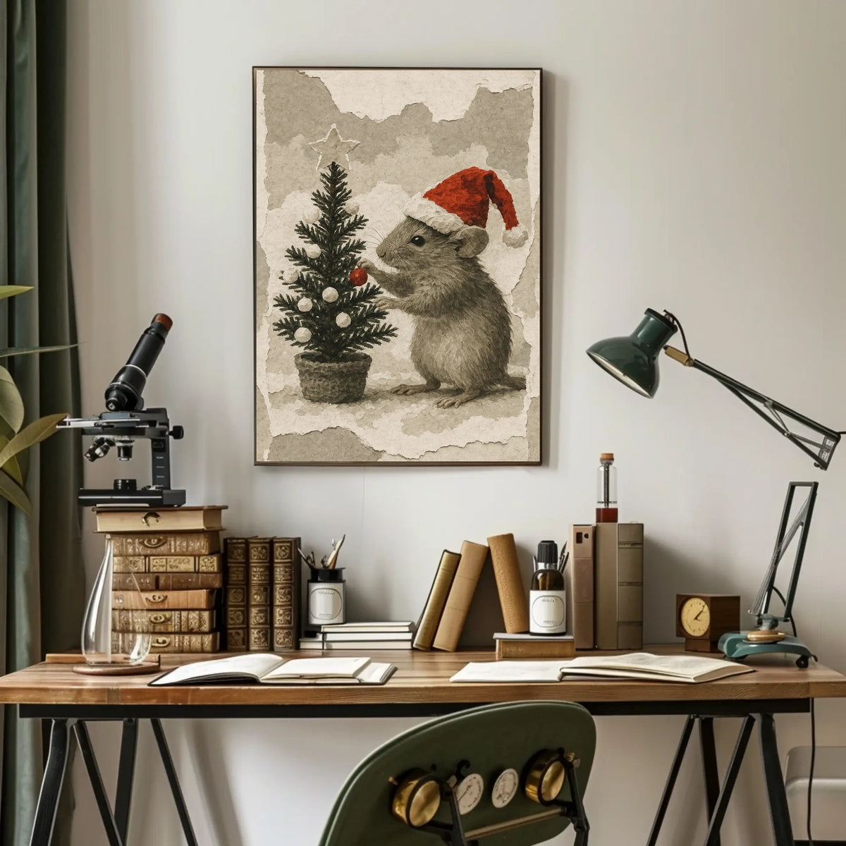 Festive Mouse and Christmas Tree Poster