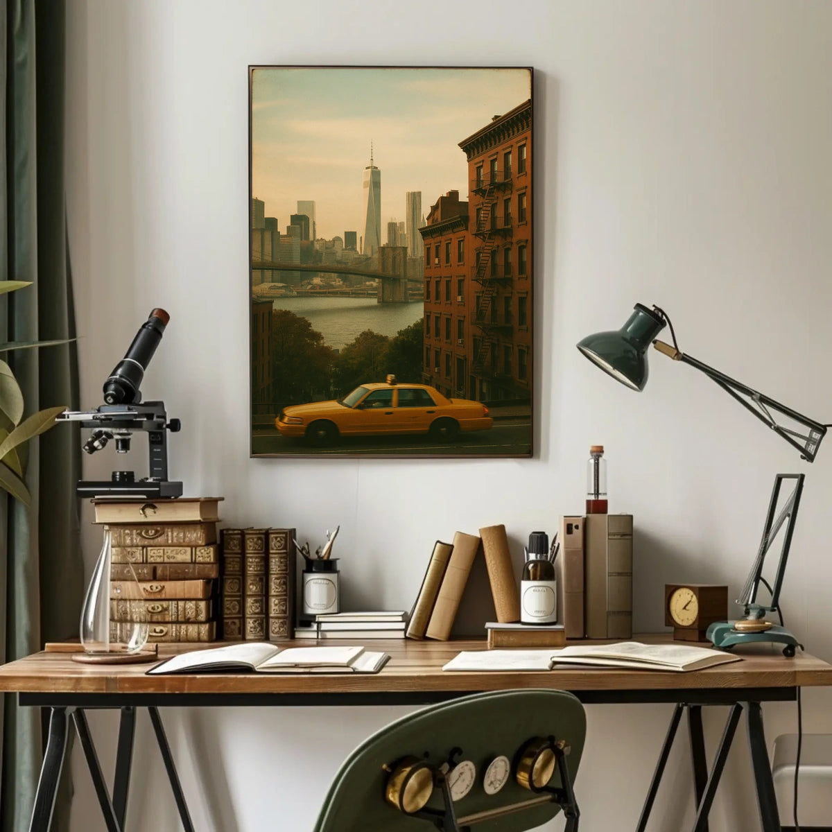 New York City Skyline Taxi Poster Vintage Wall Art
