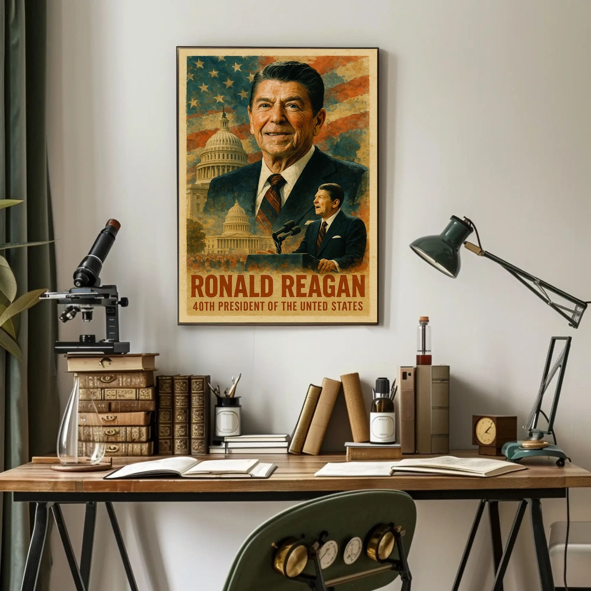 Ronald Reagan 40th President of the United States Layered Digital Collage Poster