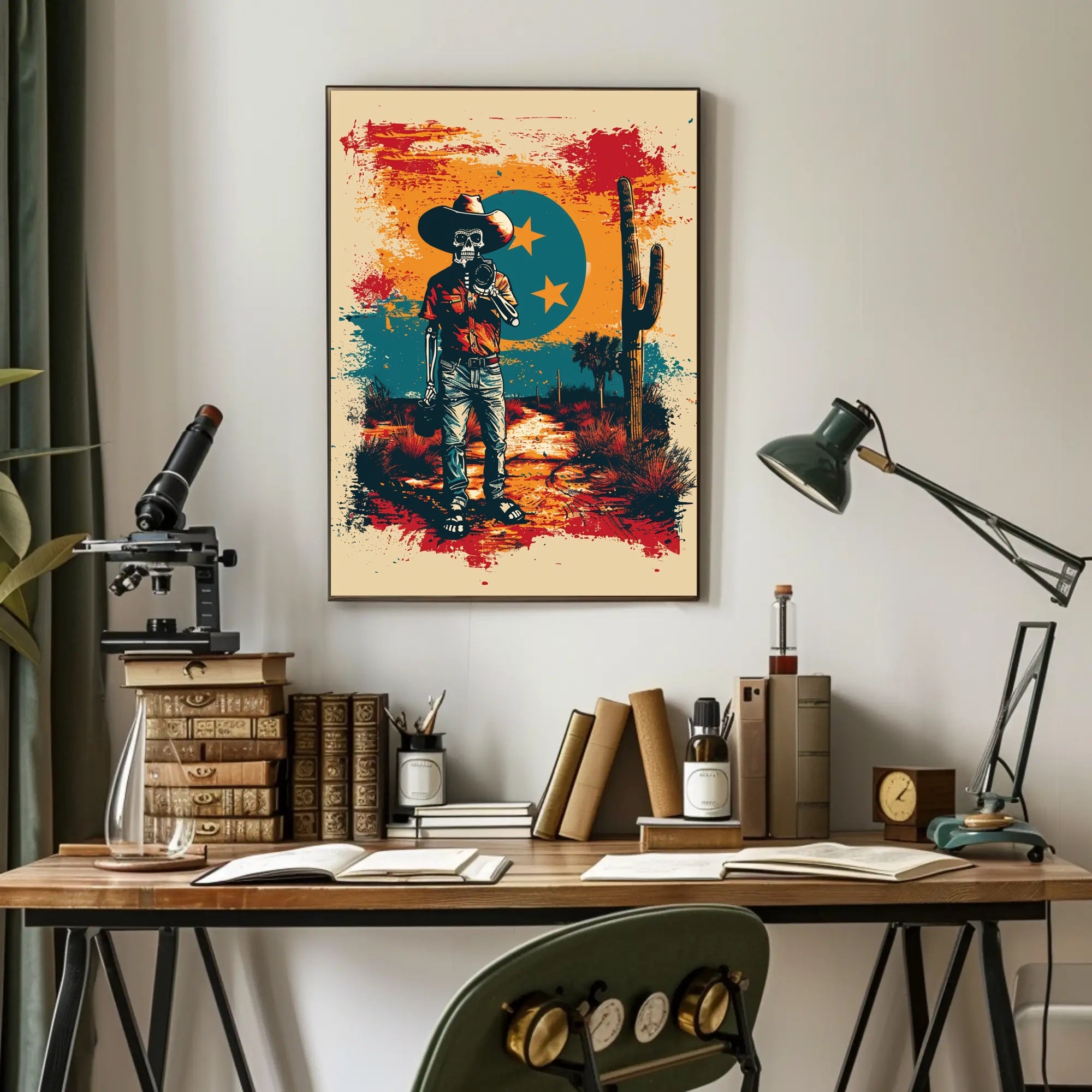 Desert Cowboy Skeleton Poster PosterGoat