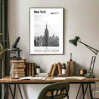 New York City Skyline Monochrome Poster Vintage Wall Art