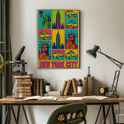 Vibrant New York City Icons Pop Art Travel Poster