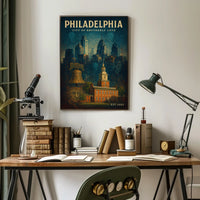 Philadelphia Vintage Poster: Liberty Bell & Independence Hall