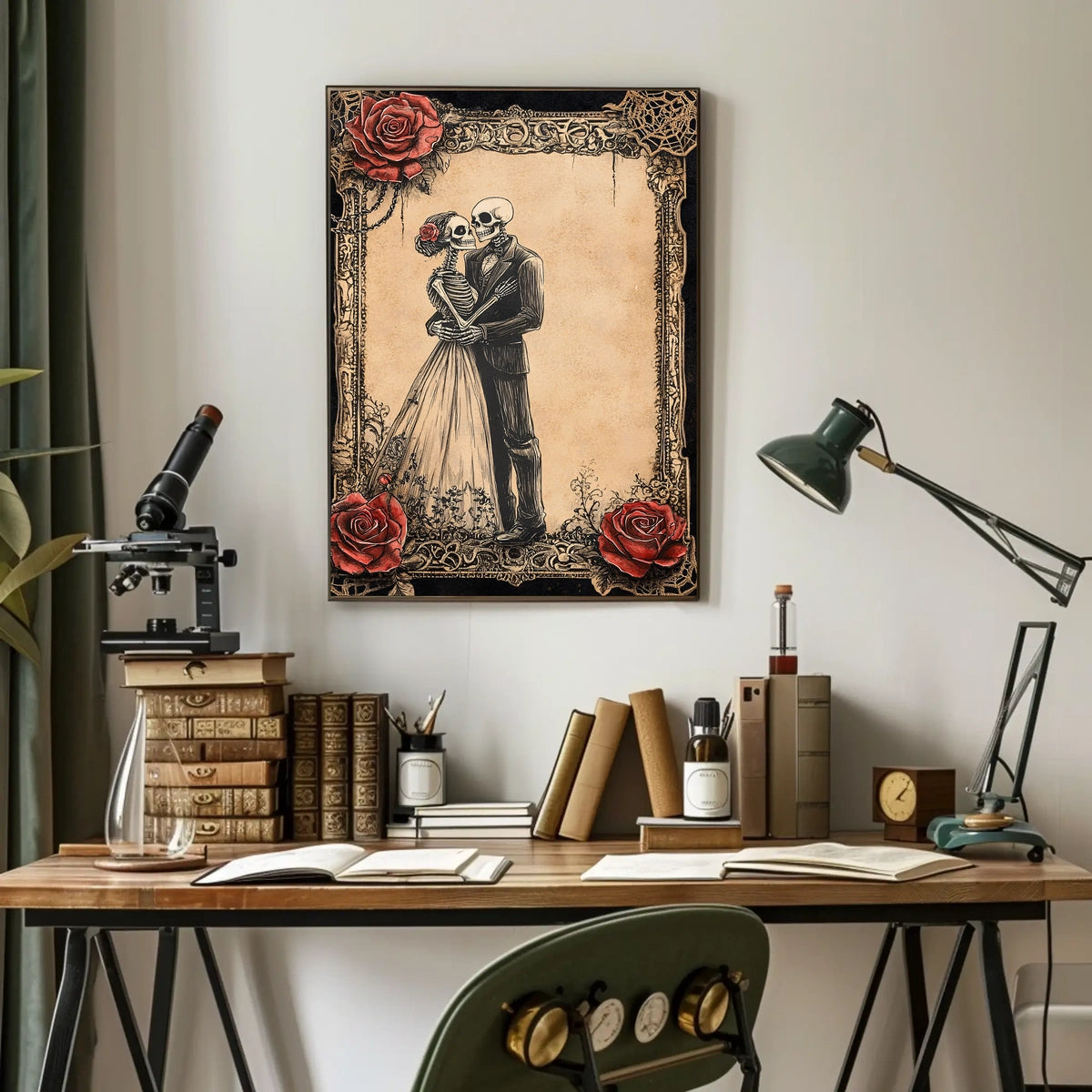 Elegant Skeletal Couple Victorian Gothic Artistic Poster