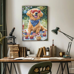 Golden Retriever Puppy On White Picnic Blanket Poster