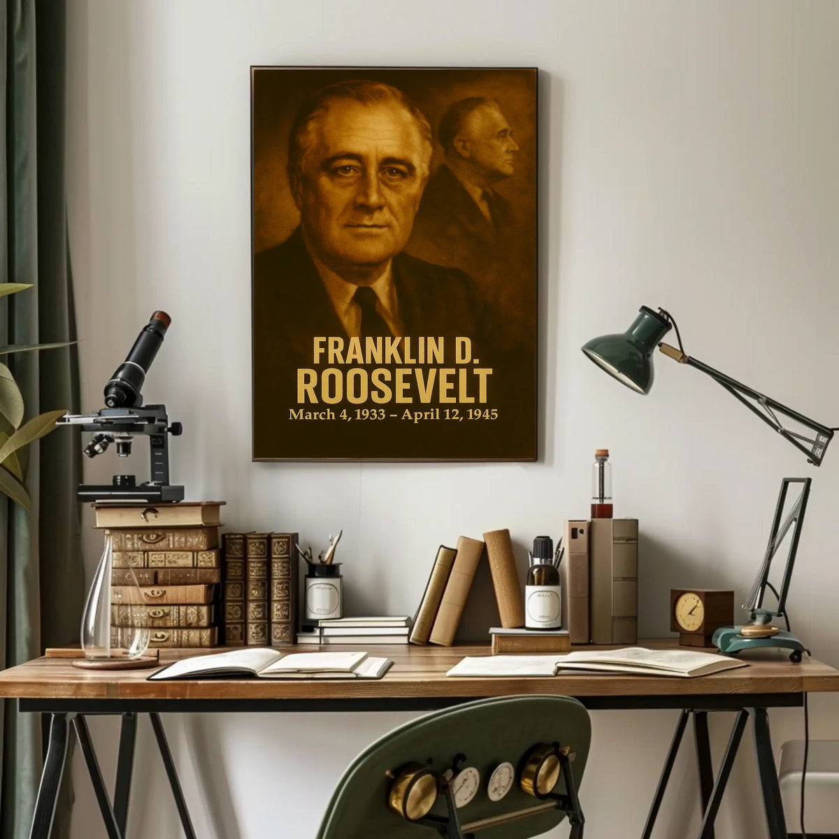 Franklin D Roosevelt Vintage Presidential Poster Analog Film Aesthetic Portrait Historical Wall Art Print