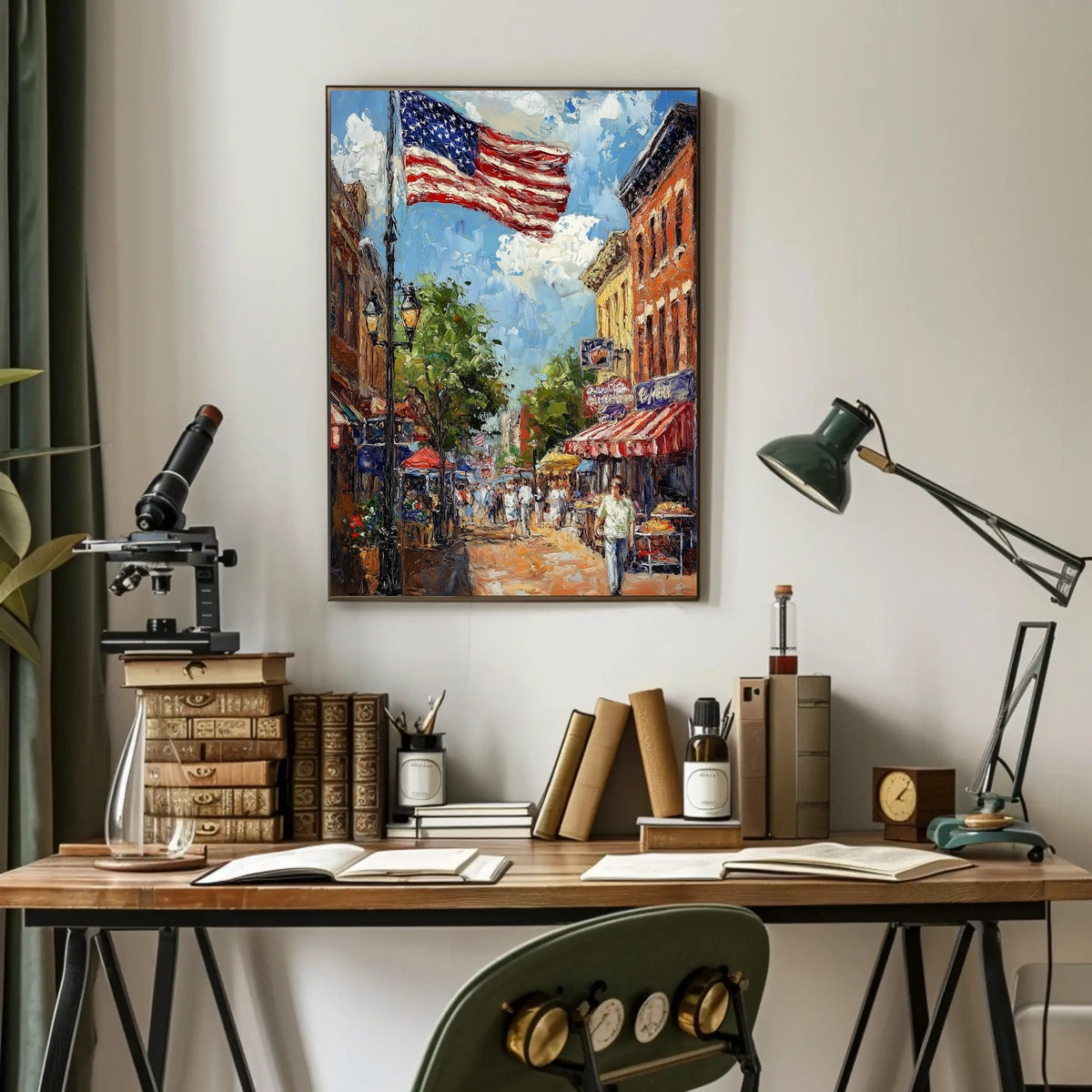 Classic American Town Square Street Scene Vintage Poster