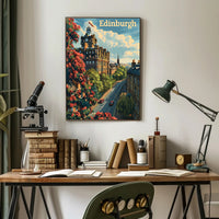 Edinburgh Cityscape Vintage Style Travel Poster