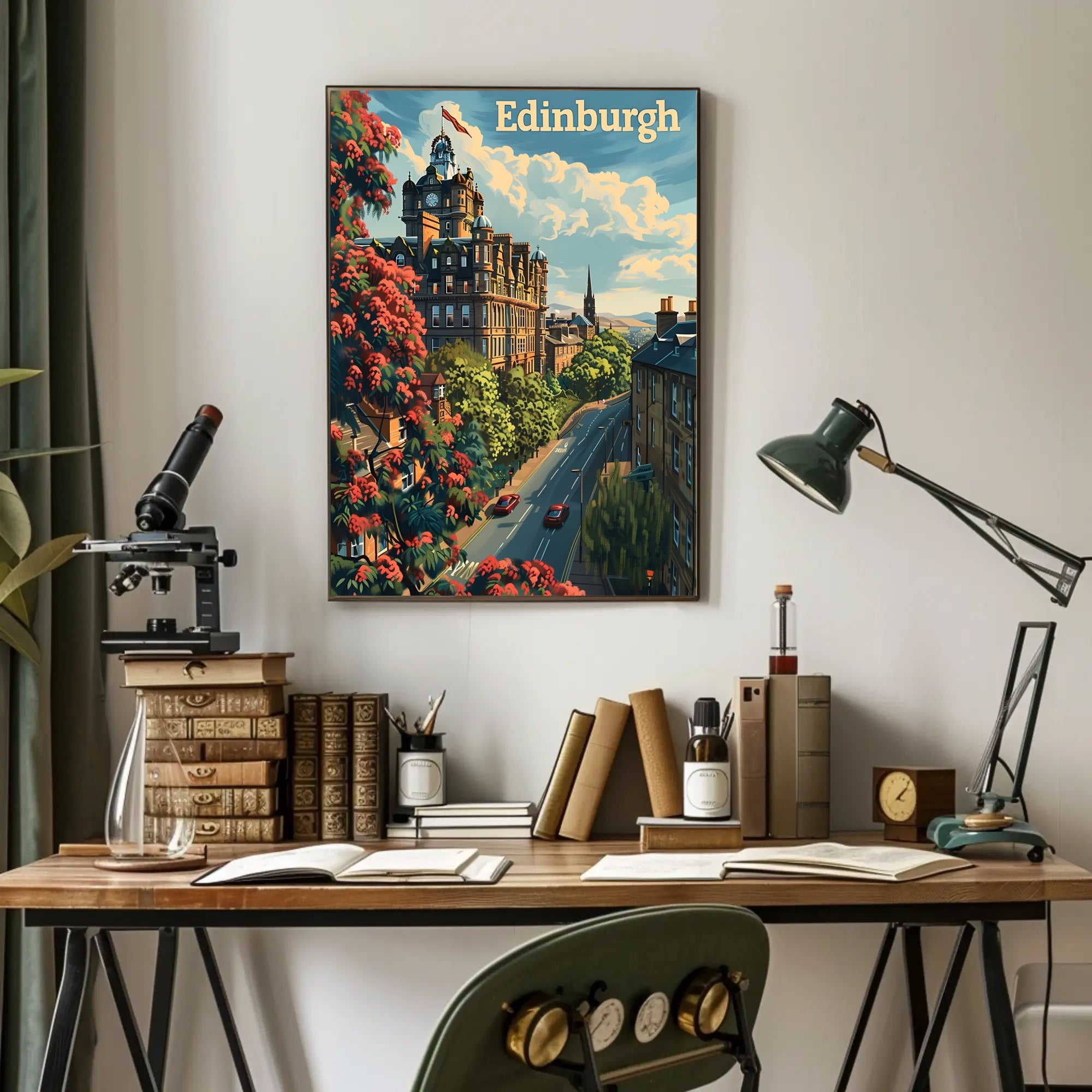 Edinburgh Cityscape Vintage Style Travel Poster