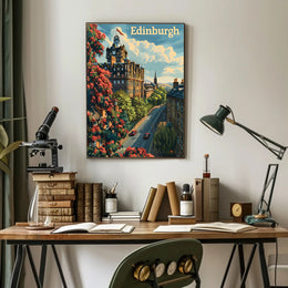 Edinburgh Cityscape Vintage Style Travel Poster
