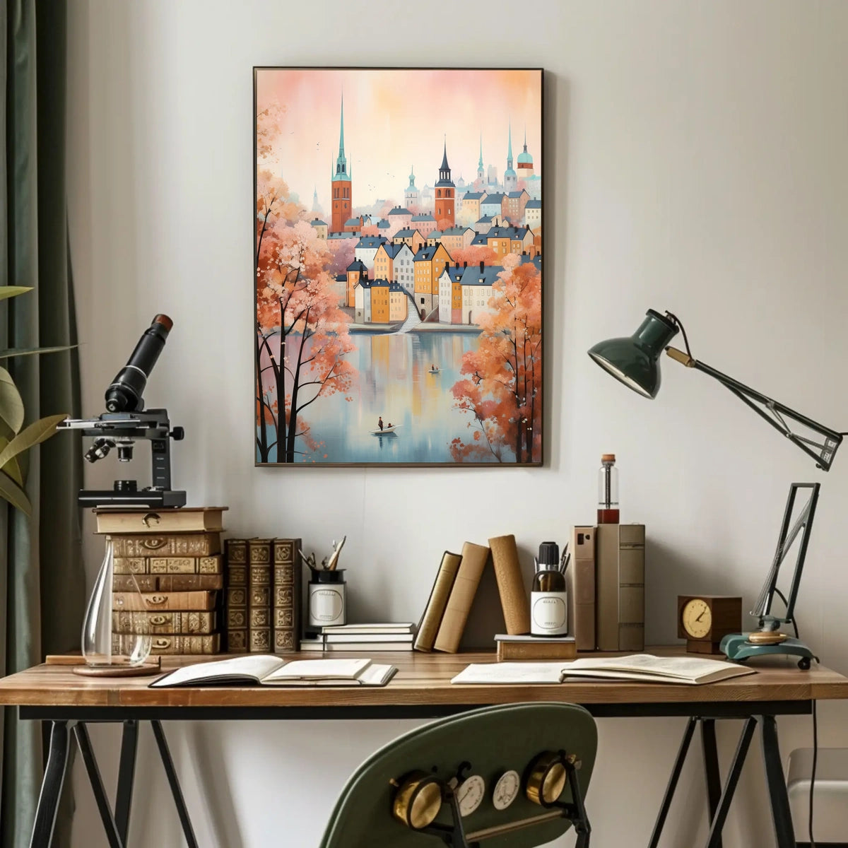 Northern European Waterfront Nostalgia Artistic Cityscape Travel Poster