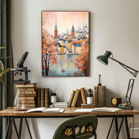 Northern European Waterfront Nostalgia Artistic Cityscape Travel Poster