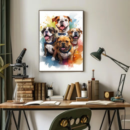 Colorful Bulldog Art Poster with Bow Ties