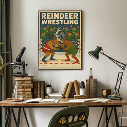 Vintage Reindeer Wrestling Funny Poster