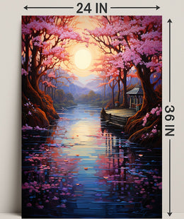 Tranquil Cherry Blossom Landscape Poster