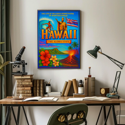 Hawaii Aloha State Surf Volcano Heritage Poster
