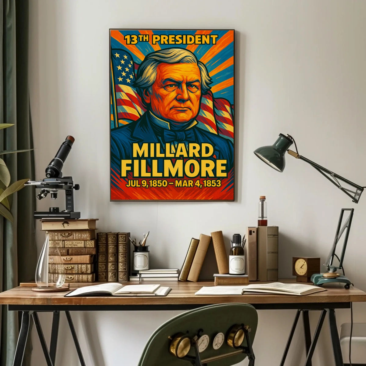 Millard Fillmore 13th President of the United States Colorful Comic Book Style Poster