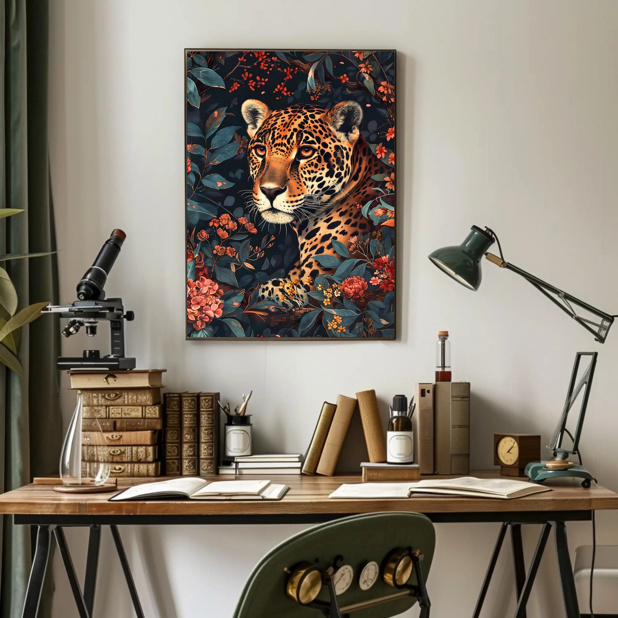 Majestic Jaguar Wall Art in Bloom Print