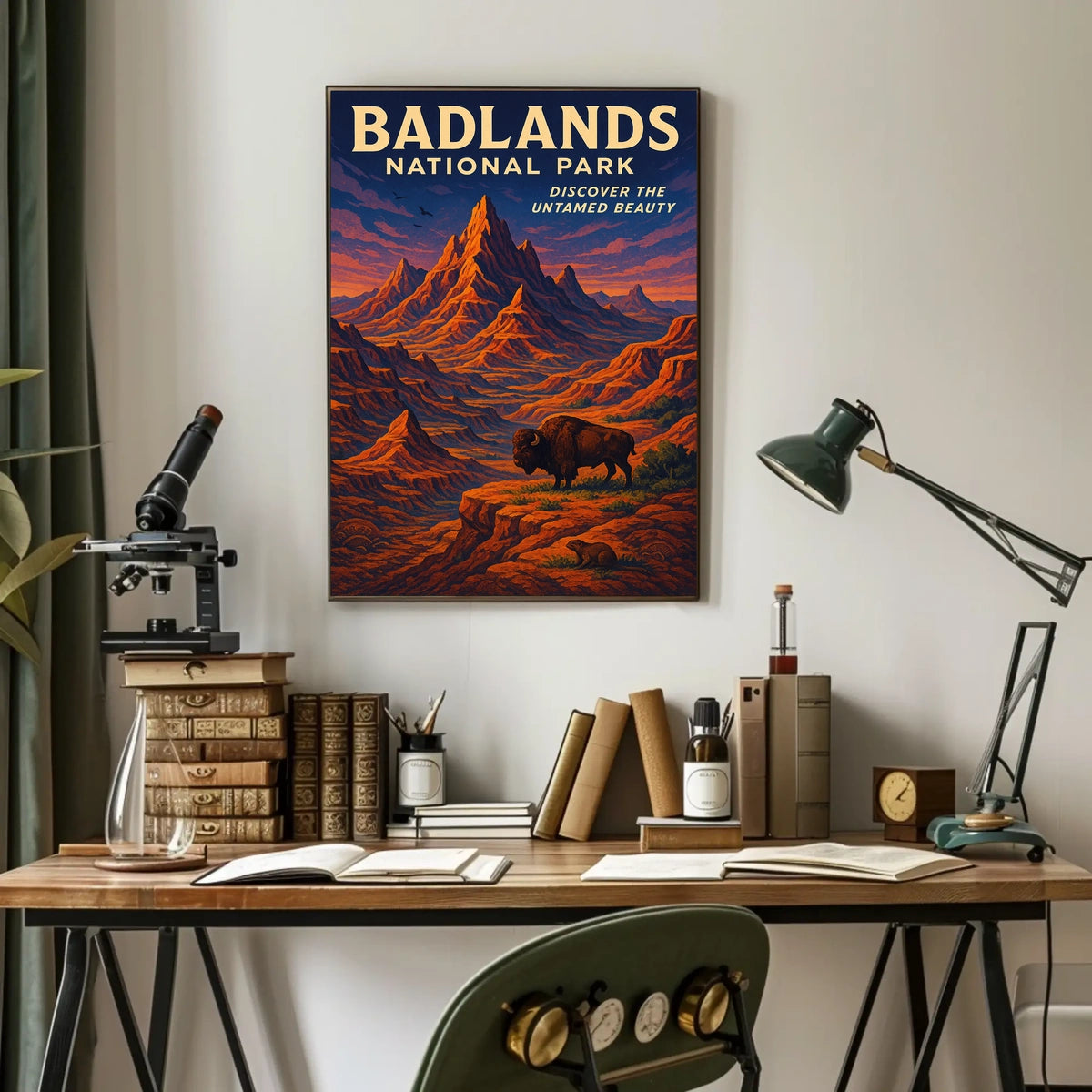 Badlands National Park Vintage Bison Adventure Poster