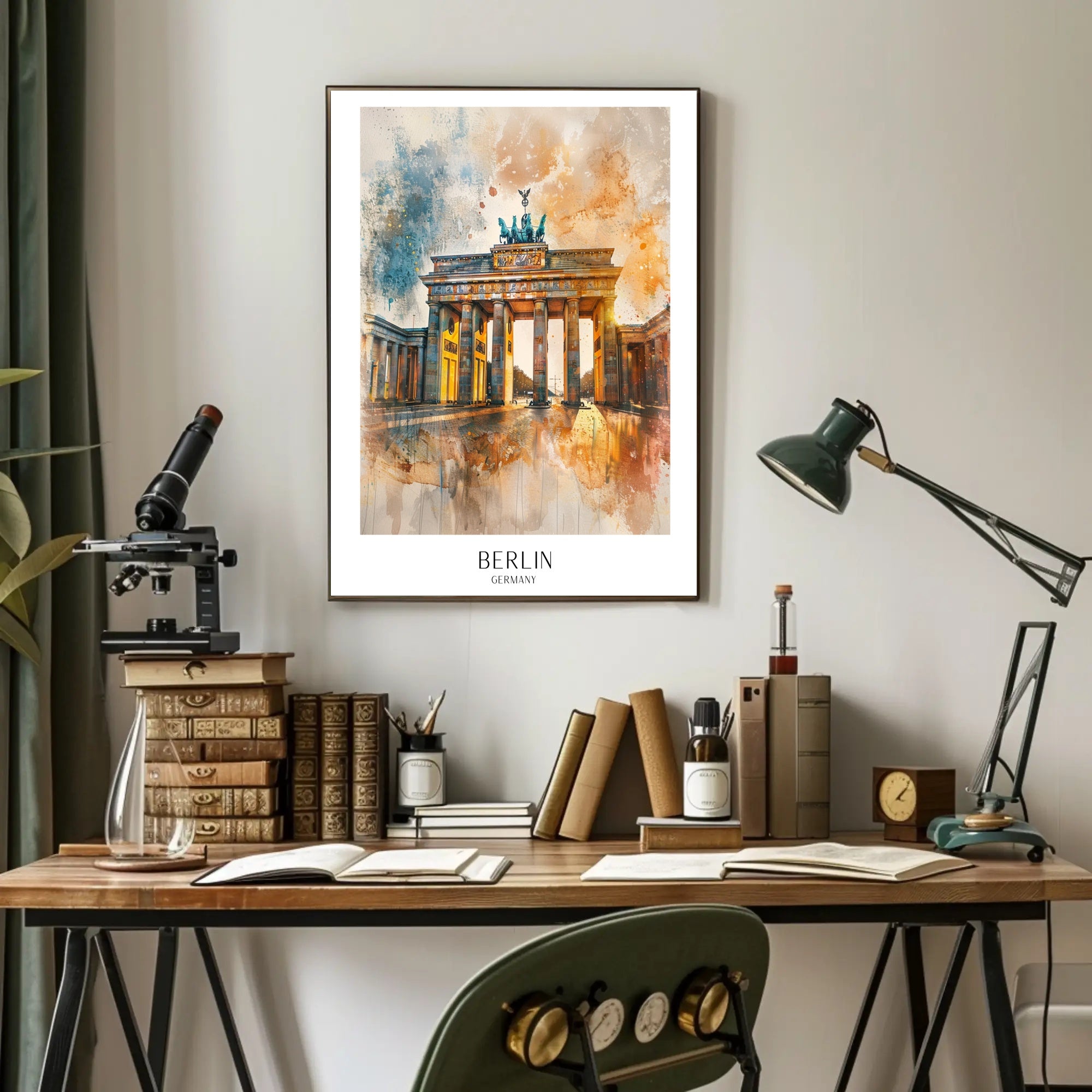 Brandenburg Gate Watercolor Art in Berlin Urban Cityscape Poster PosterGoat