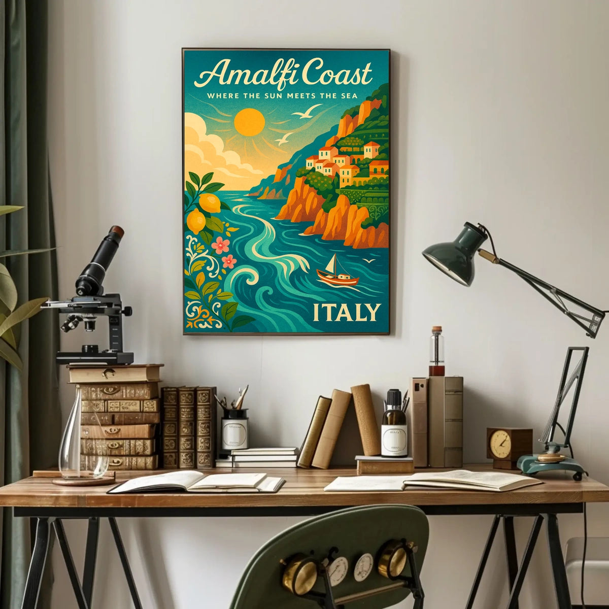 Amalfi Coast Vintage Travel Poster: Sunlit Serenity