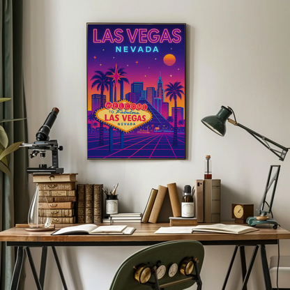 Las Vegas Nevada Neon Retro Skyline Poster