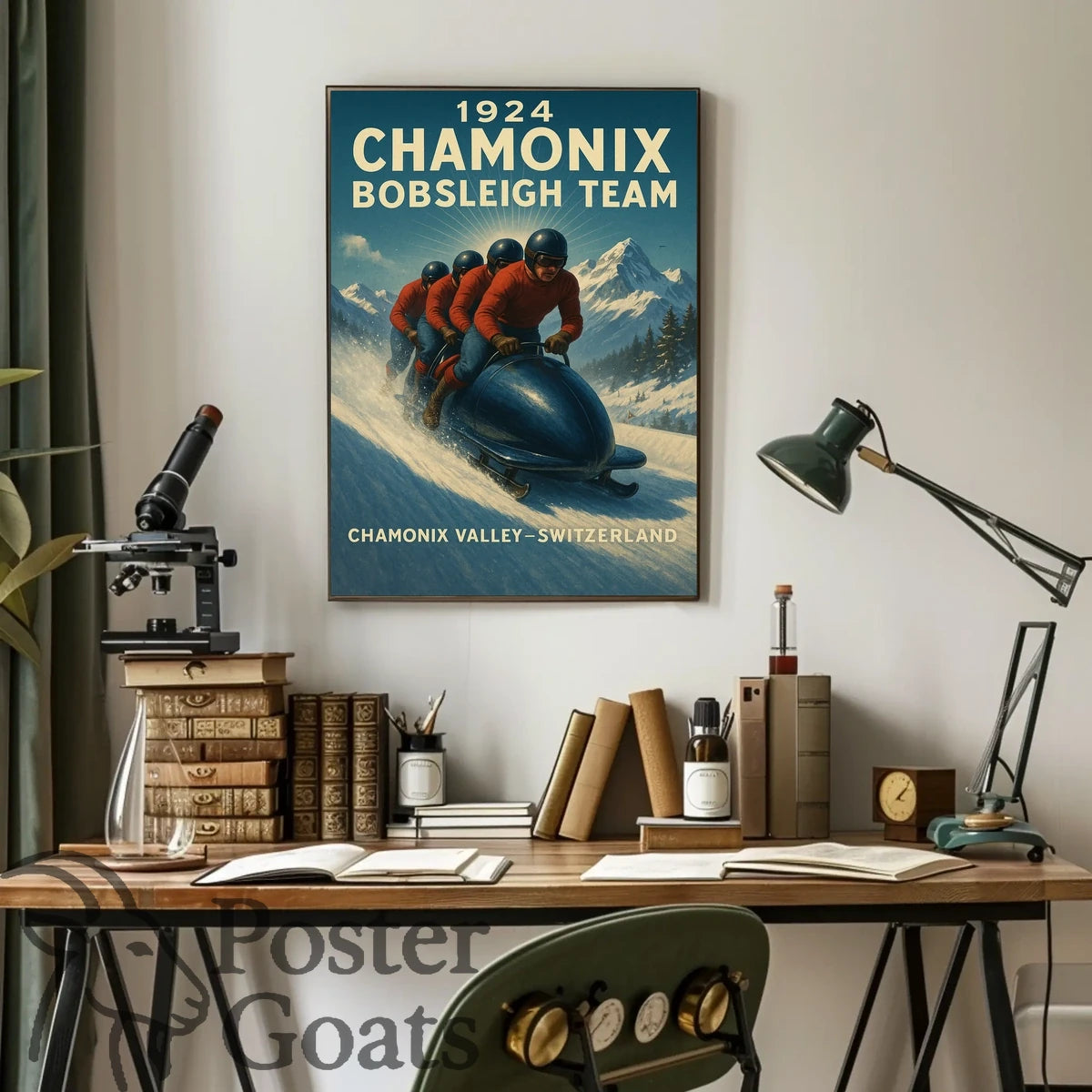1924 Chamonix Bobsleigh Team Vintage Sports Poster
