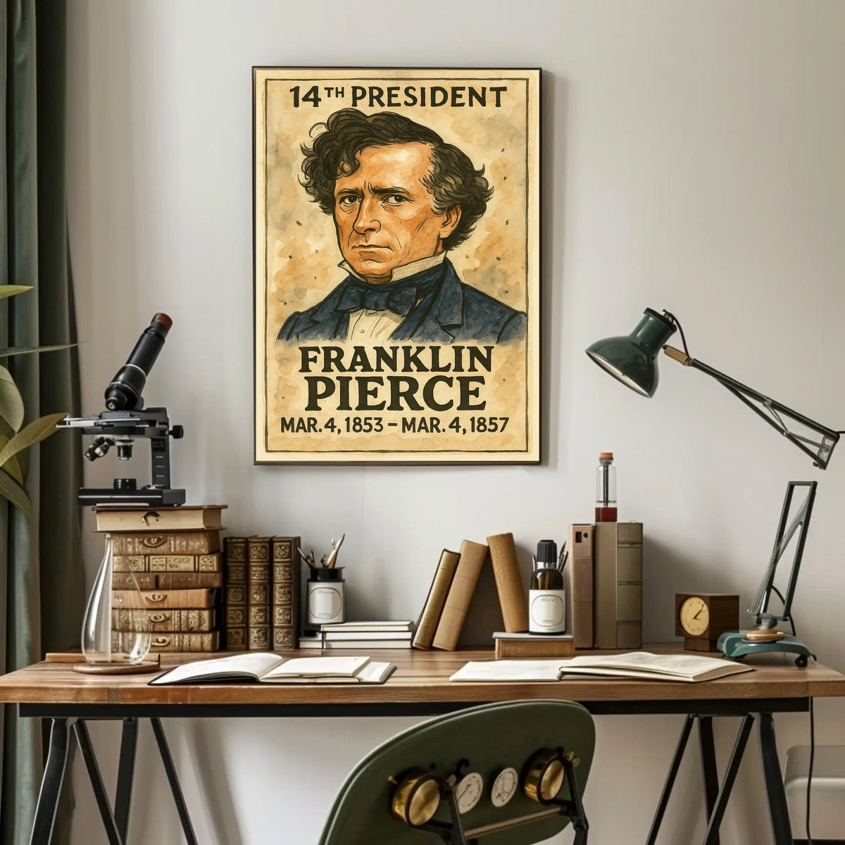 Franklin Pierce 14th President of the United States Exaggerated Cartoon Sketch Poster