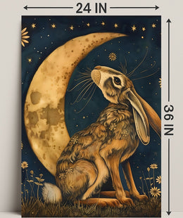 Moonlit Hare Fantasy: Whimsical Animal Nighttime Poster