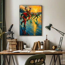 Reindeer Speed Skating on Surreal Frozen Lake