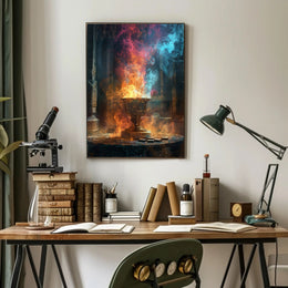 Mystical Chalice with Swirling Flames Fantasy Poster PosterGoat