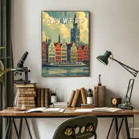 Antwerp cityscape illustration with vintage flair: Urban or Cityscape Poster