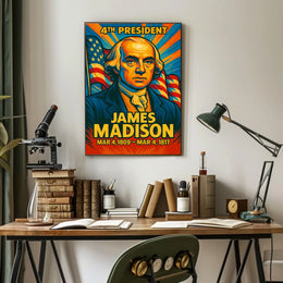James Madison 4th President of the United States Colorful Comic Book Style Poster